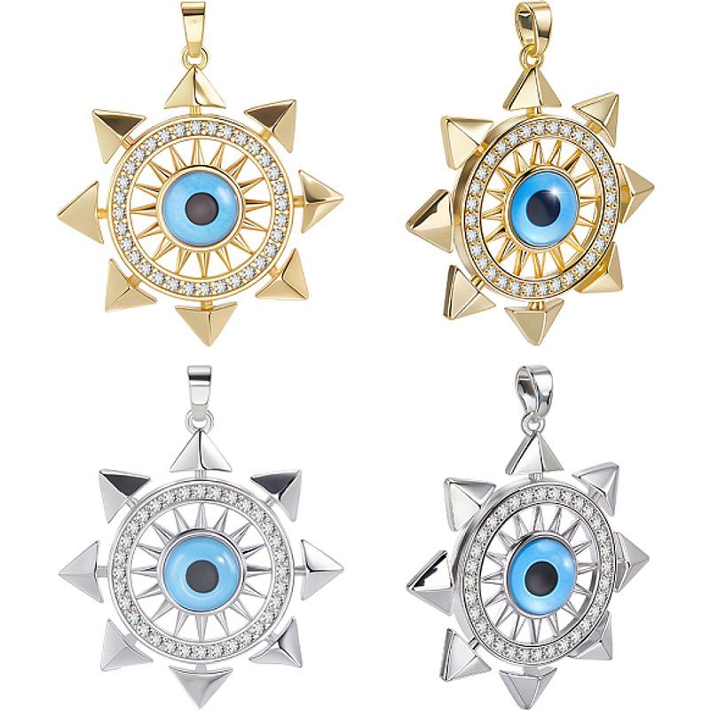 Brass Micro Pave Cubic Zirconia Pendants - Sun & Evil Eye - 8 Pcs — Charms & Pendants