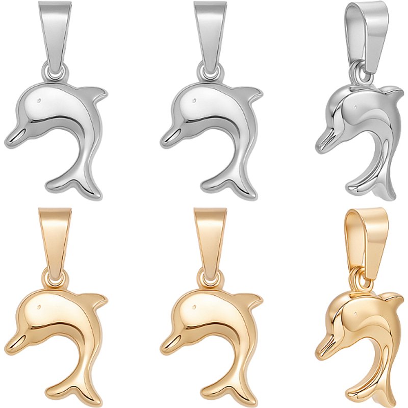 Charms Dauphin - 6 Pcs Pendentifs en Acier Inoxydable 304 Couleurs Mixtes — Breloques et pendentifs