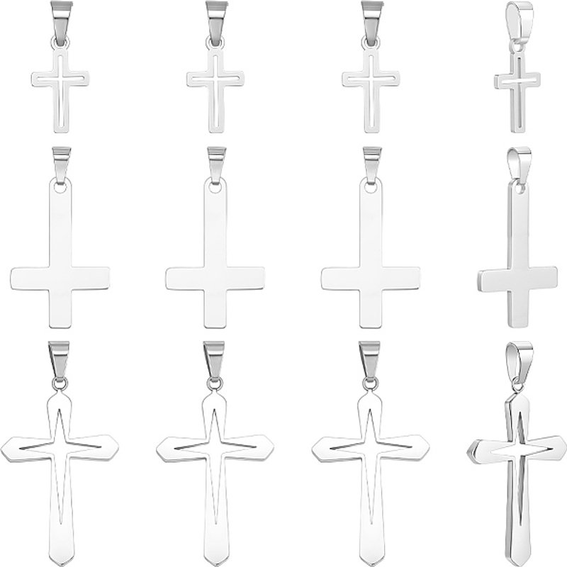 Ensemble de 12 Pendentifs Croisés en Acier Inoxydable 304 en 3 Styles — Breloques et pendentifs