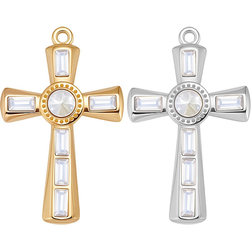 6 Pcs Pendentifs Croisés en Acier Inoxydable avec Strass — Breloques et pendentifs
