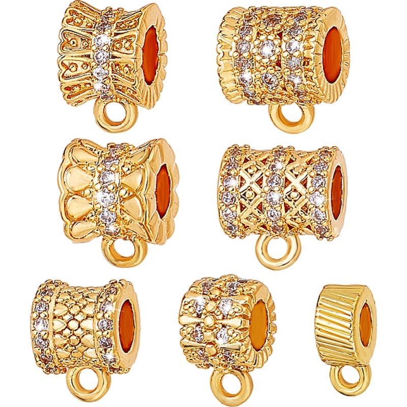 14Pcs Brass Tube Bails, 18K Gold Plated, 7 Styles — Jewelry Findings