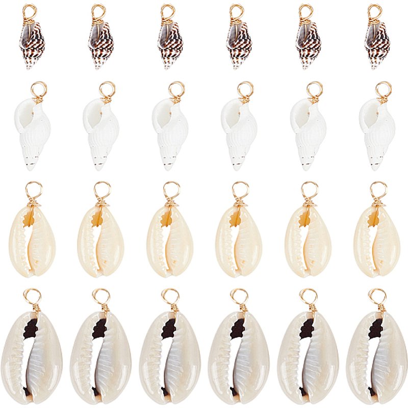 Natural Shell Pendants with Copper Wire - 100 Pieces, Mixed Colors — Charms & Pendants