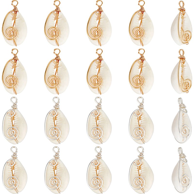 20Pcs Natural Cowrie Shell Vortex Copper Wire Wrapped Pendants — Charms & Pendants