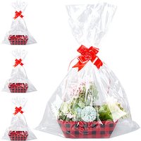 Tartan Cardboard Gift Basket Kit with Plastic Bags and Pull Bows — Jewelry Box