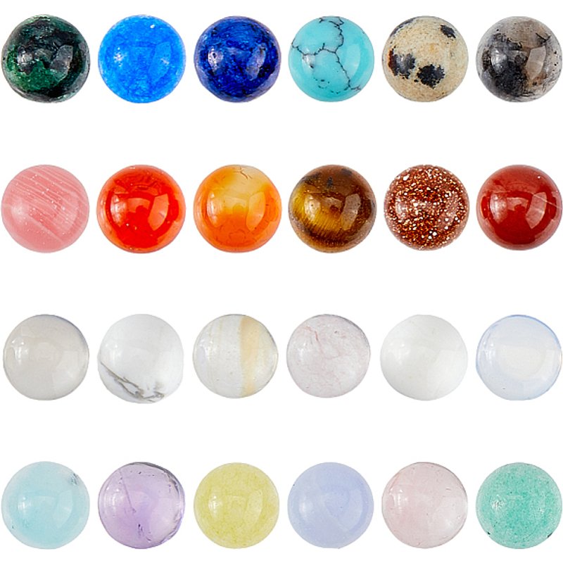 Ensemble de 48 Pcs de Cabochons en Gemmes Naturelles et Synthétiques — Pierres précieuses en vrac