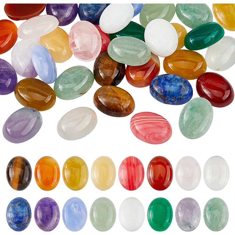 32Pcs Cabochons de Gemmes Naturelles et Synthétiques - 16 Styles — Pierres précieuses en vrac