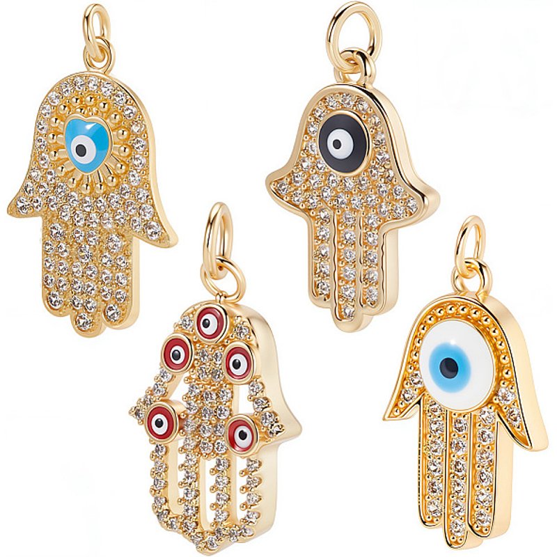 8Pcs Brass Micro Pave Cubic Zirconia Hamsa Hand Pendants — Charms & Pendants