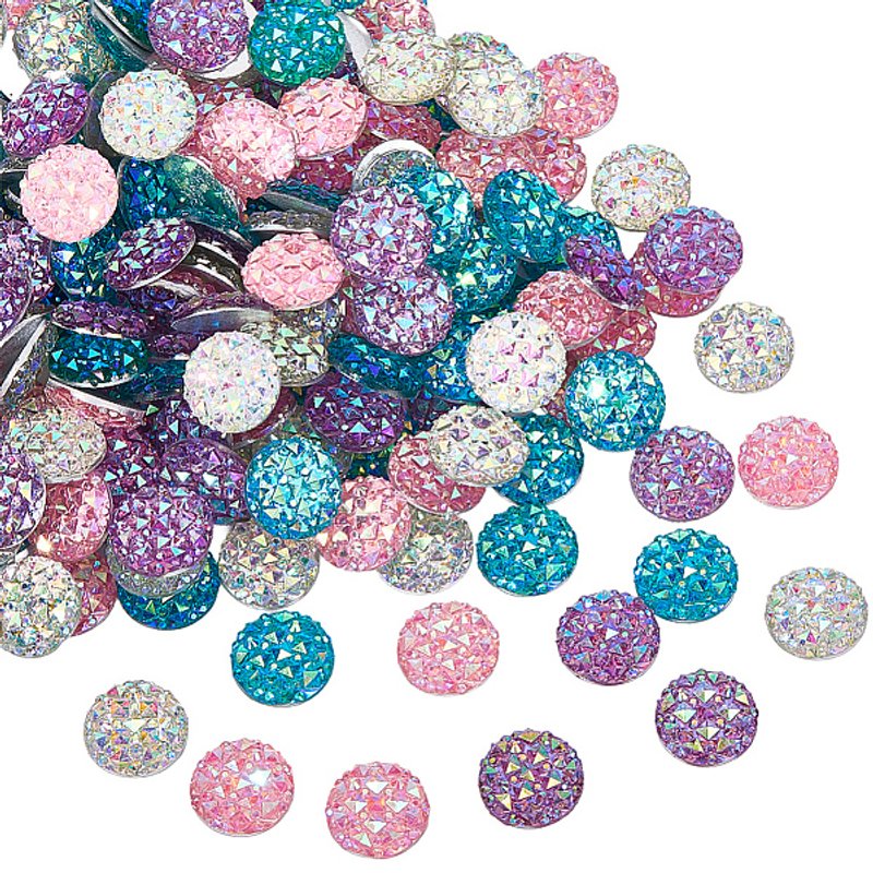 200 Pcs Transparent Resin Cabochons - Flat Round Mixed Colors — Loose Gemstones