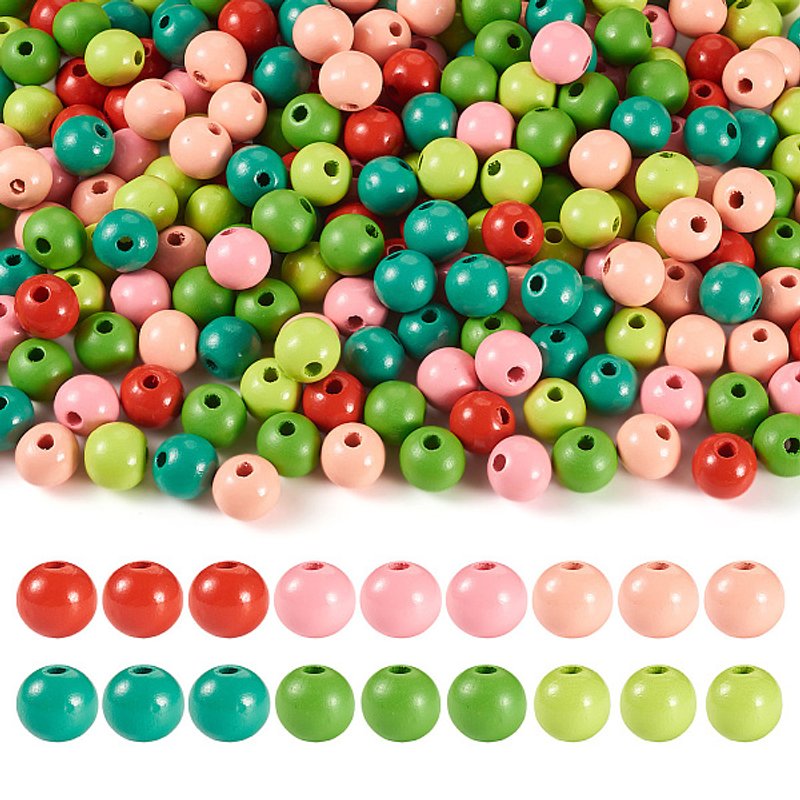 240 Pcs Perles en Bois Naturelles, Teintes, Ronde, Couleurs Mélangées — Perles à bijoux