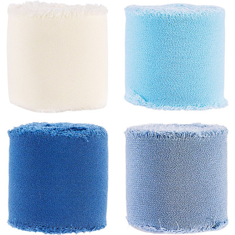 4 Rouleaux de Ruban Polyester Effiloché Filé en 4 Couleurs — Chaînes, fils et cordons