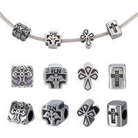 Ahandmaker 8Pcs Perles Européennes en Acier Inoxydable 304 - Croix Géométrique