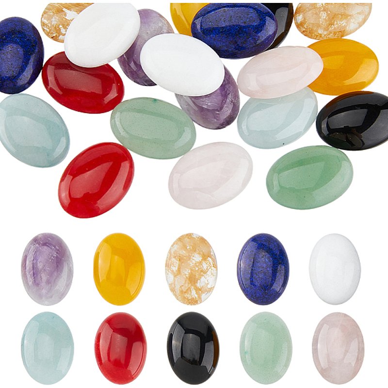 20Pcs Mixed Natural & Synthetic Gemstone Cabochons, Oval — Loose Gemstones