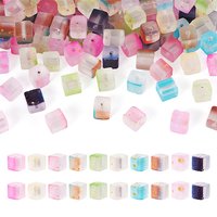 100 Pcs Frosted Glass Beads with Golden Glitter Powder, Cube