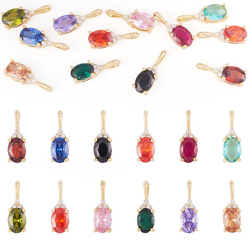 11 Pcs Charms Oval Couleurs Mélangées avec Zircon Cubique Micro Pave — Breloques et pendentifs
