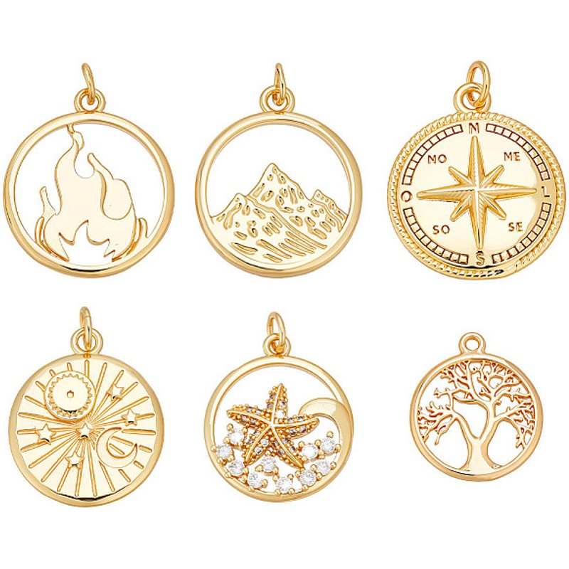 Ensemble de 12 Pendentifs en Laiton, 6 Styles, Plaqué Or 18K — Breloques et pendentifs