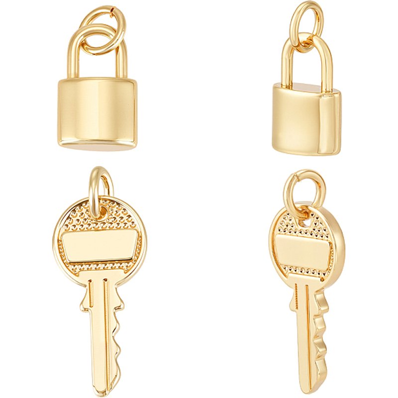 Ensemble de 24 Pcs de Pendentifs en Laiton, Serrure & Clé avec Anneaux — Breloques et pendentifs