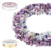 Natural Fluorite and Amethyst Chip Beads with Elastic Thread and Wire — Jewelry Making Tools