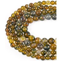 2Strands Natural Dragon Veins Agate Beads Strands, Dyed, Olive — Jewelry Beads