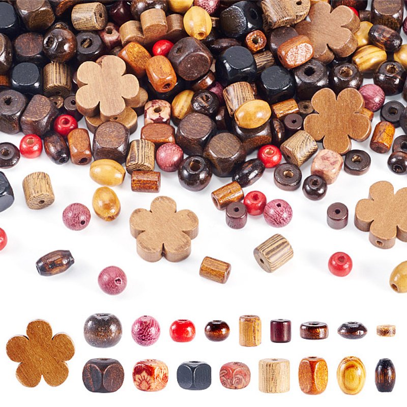 360Pcs Wood Beads in 18 Styles and Mixed Colors — Jewelry Beads