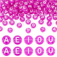 100 Pcs Transparent Acrylic Beads, Flat Round with Letters A E I O U