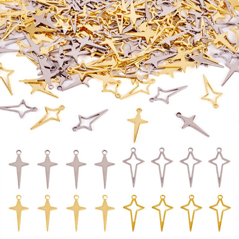 200Pcs Charms Étoiles en Acier Inoxydable 201 en 4 Styles — Breloques et pendentifs