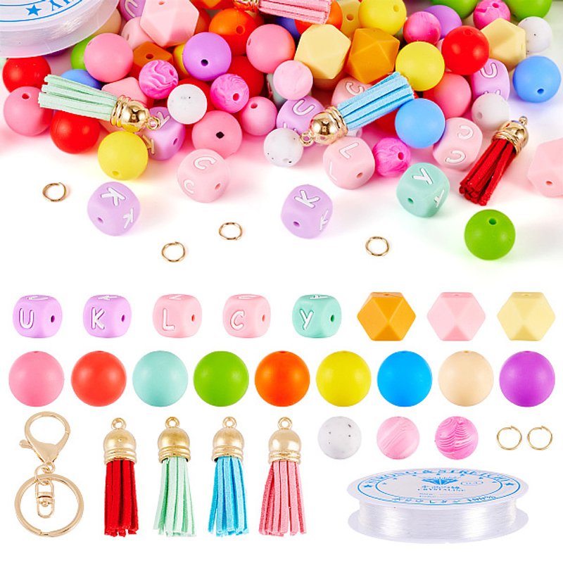 Kit de fabrication de porte-clés DIY avec perles en silicone et accessoires — Outils de création de bijoux