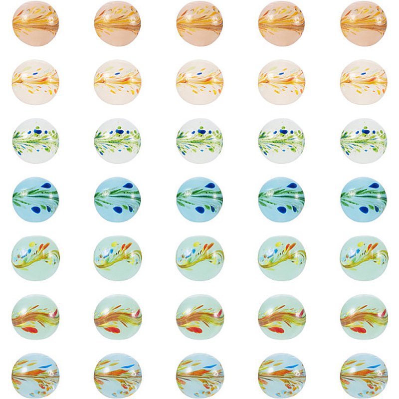 35Pcs Handmade Lampwork Round Beads, Flower Pattern, Mixed Colors — Jewelry Beads