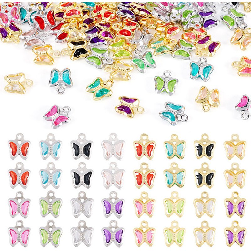 60 Pcs Charms en Verre Papillon en Platine et Or — Breloques et pendentifs