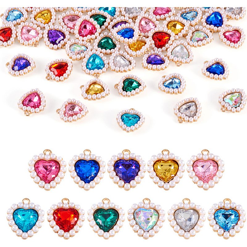 44 Pcs Pendentifs en Alliage de Rhinestones en Forme de Coeur avec Perle — Breloques et pendentifs