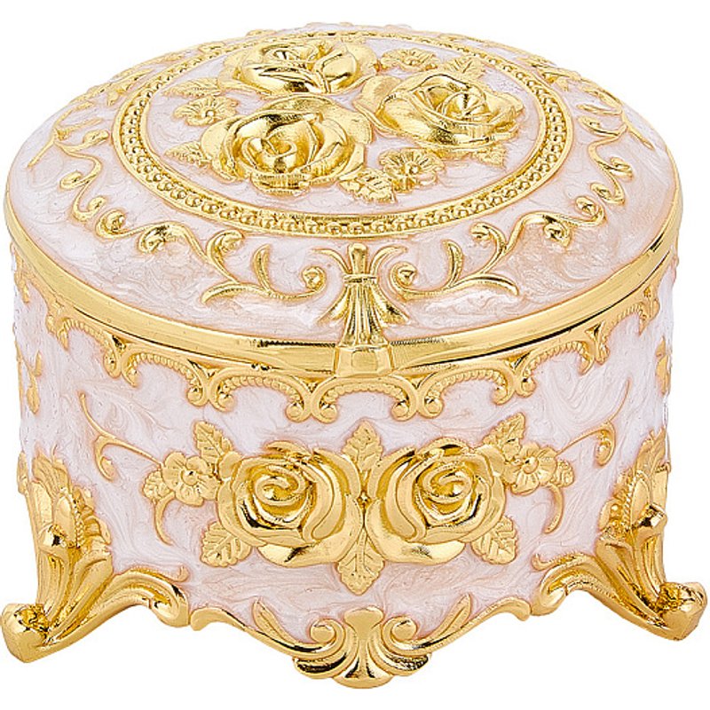 Boîte à bijoux en alliage rose émaillé avec design de rose gravée — Boîte à bijoux