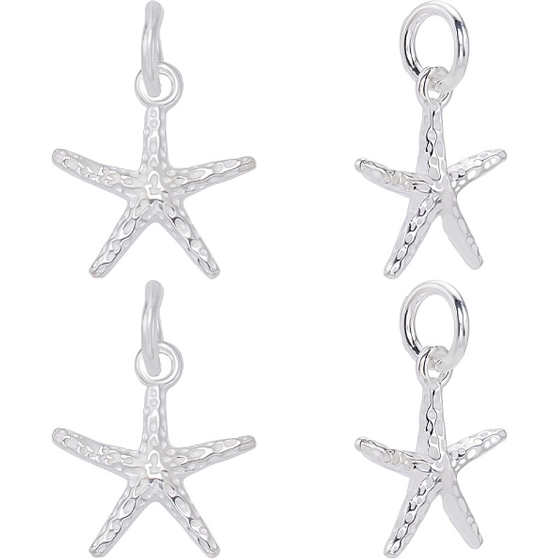 Ensemble de 4 Charms Étoiles de Mer en Argent Sterling 925 avec Anneaux — Breloques et pendentifs