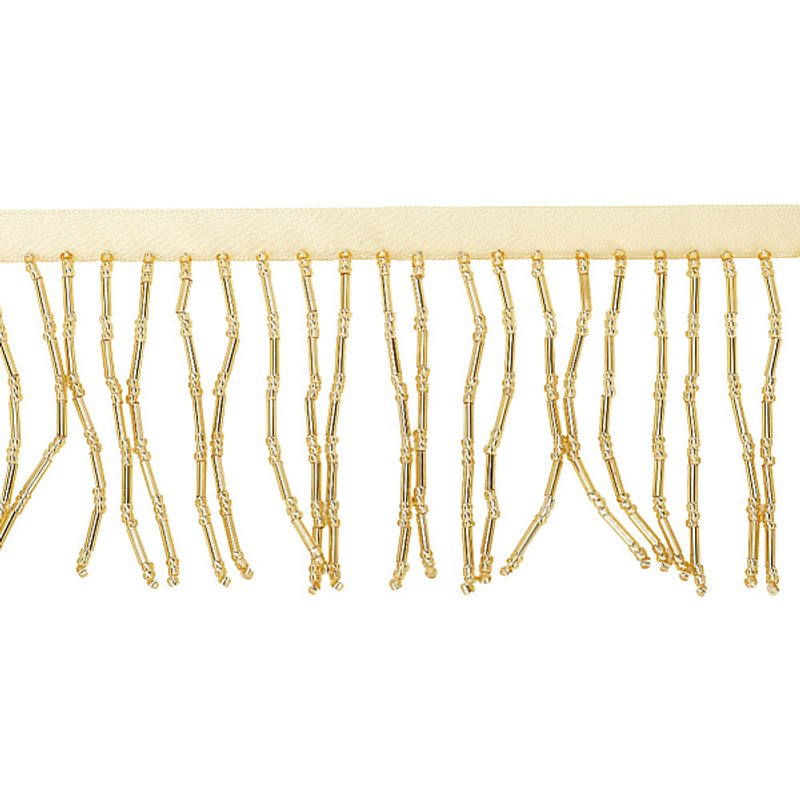 Ruban en polyester avec garniture en dentelle à franges de perles en verre, or — Chaînes, fils et cordons