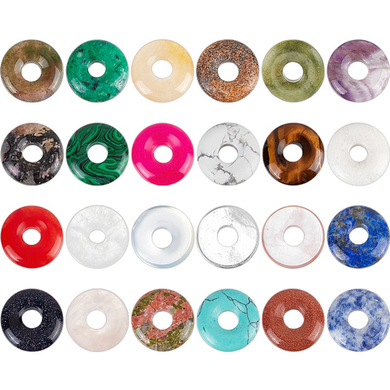 24 Mixed Gemstone Pendants - Donut/Pi Disc Charms Set — Charms & Pendants