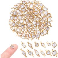 120Pcs Charms Connecteurs en Laiton avec Zirconia Cubique Transparent, Couleurs Mélangées — Accessoires pour bijoux