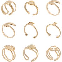 9Pcs 304 Stainless Steel Open Cuff Ring Components with 18K Gold Plating — Jewelry Findings