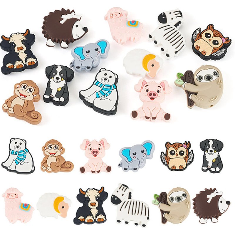 Perles en Silicone Animaux de Dessin Animé en Couleurs et Formes Variées