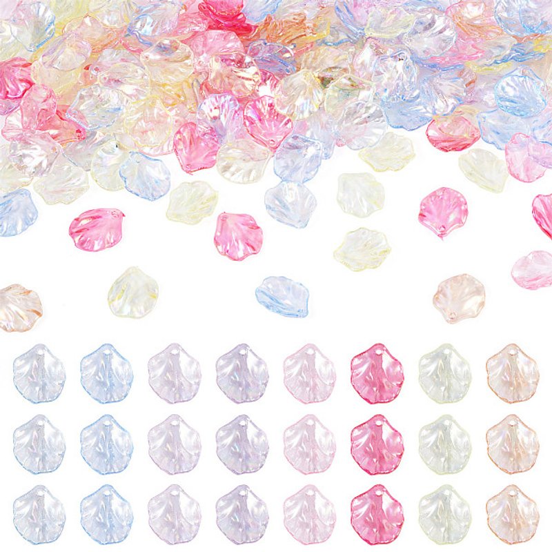 200Pcs Leaf Charms - Transparent Acrylic Pendants, Mixed Colors — Charms & Pendants