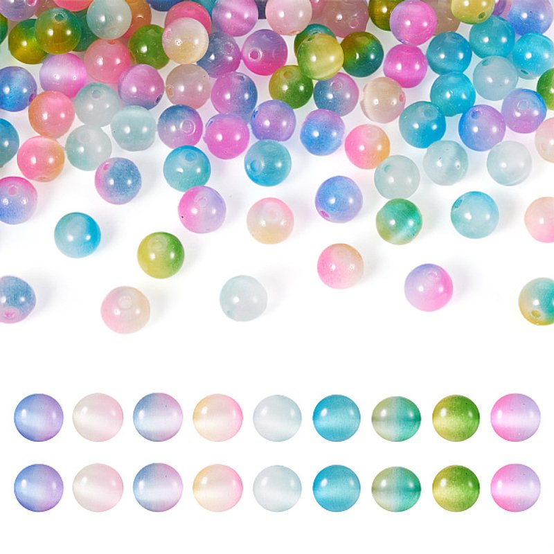 135 Pcs Perles Cat Eye en 9 Couleurs Mélangées, 8mm