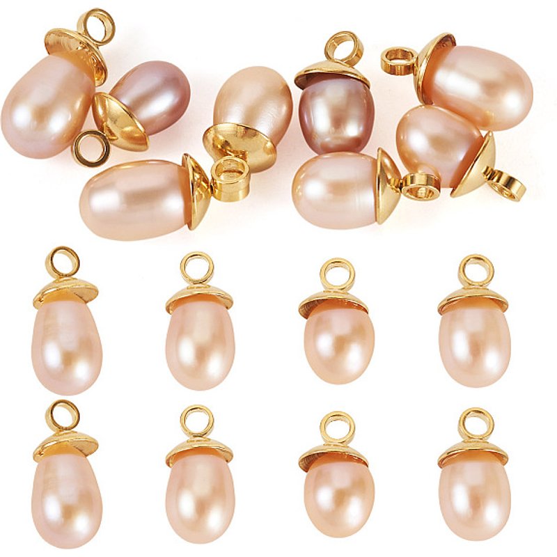 Pendentifs en perles naturelles avec attaches en laiton, 8 pièces — Breloques et pendentifs