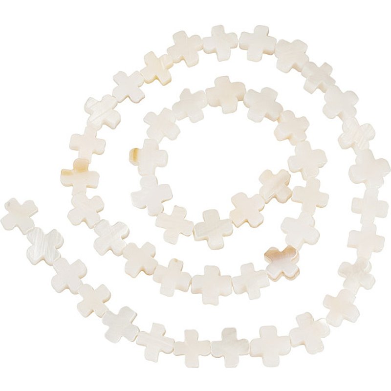Fils de perles en coquillage d'eau douce naturel, croix florale blanche, 50pcs