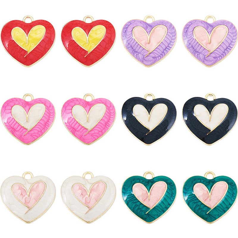 12 Pcs Pendentifs en Émail en Forme de Cœur de 6 Couleurs — Breloques et pendentifs
