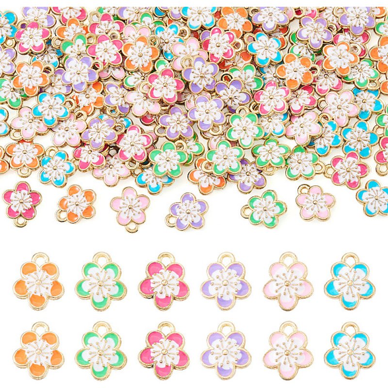 108 Pcs Charms de Fleurs en Couleurs Mélangées, Pendentifs en Émail en Alliage — Breloques et pendentifs