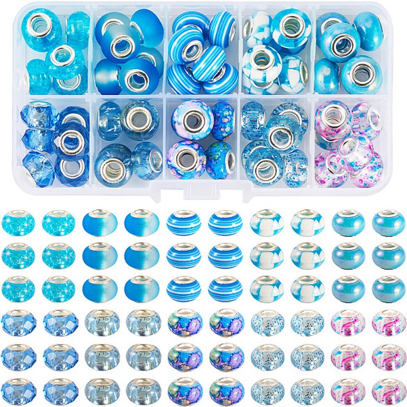 60Pcs Perles Européennes en Résine, Gros Trou avec Noyaux en Laiton — Perles à bijoux