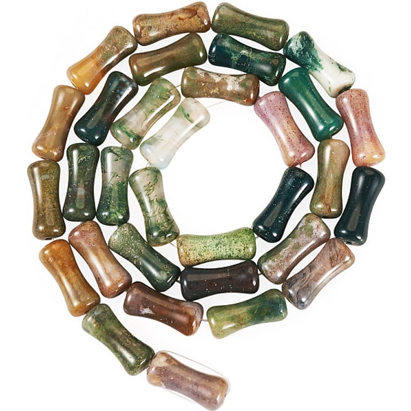 Fil de perles d'agate indienne naturelle avec bâton de bambou, 31pcs