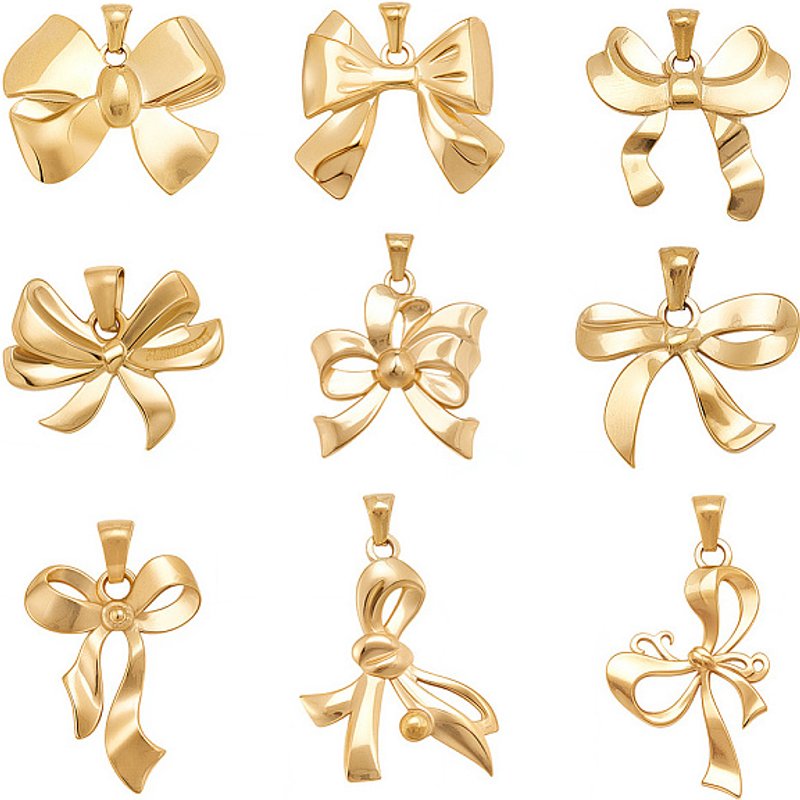 9Pcs Charms en Acier Inoxydable Bowknot, Réel Plaqué Or 18K — Breloques et pendentifs