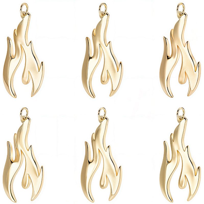 10Pcs 18K Gold Plated Brass Fire Charms with Jump Ring — Charms & Pendants
