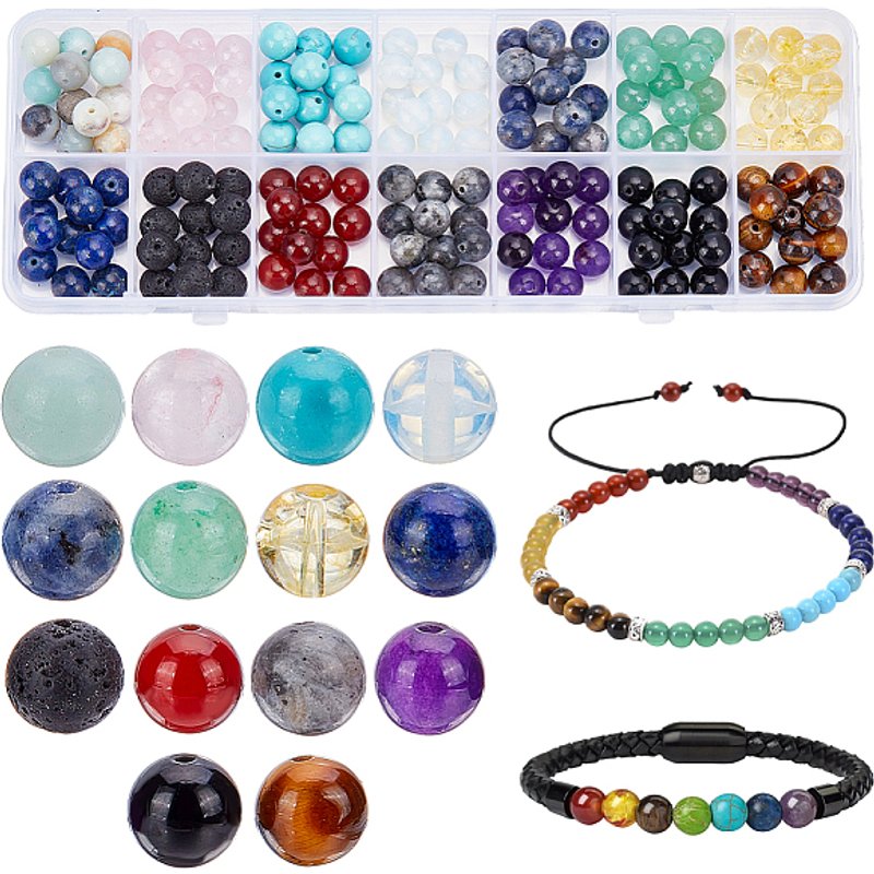 arricraft Ensemble de 168 perles rondes en pierres précieuses naturelles pour création de bijoux — Perles à bijoux
