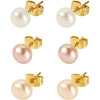 6 Pcs Natural Cultured Freshwater Pearl Stud Earrings - 18K Gold Plated — Costume Jewelry