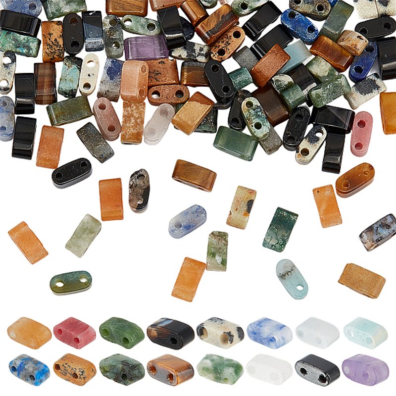160Pcs 2-Hole Natural Mixed Gemstone Beads, 16 Styles — Jewelry Beads