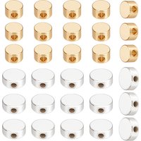 60Pcs Brass Beads, Flat Round, Golden & Silver, 4-6x2.5mm